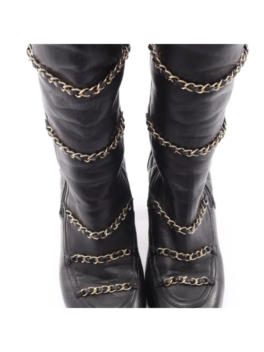 Chanel Boots Quilted Chain Long Leather Patent Shoes